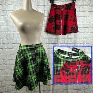 Lot Of 2 Hot Topic Women's Juniors Size Small Plaid Flare Skirt Zippered Goth